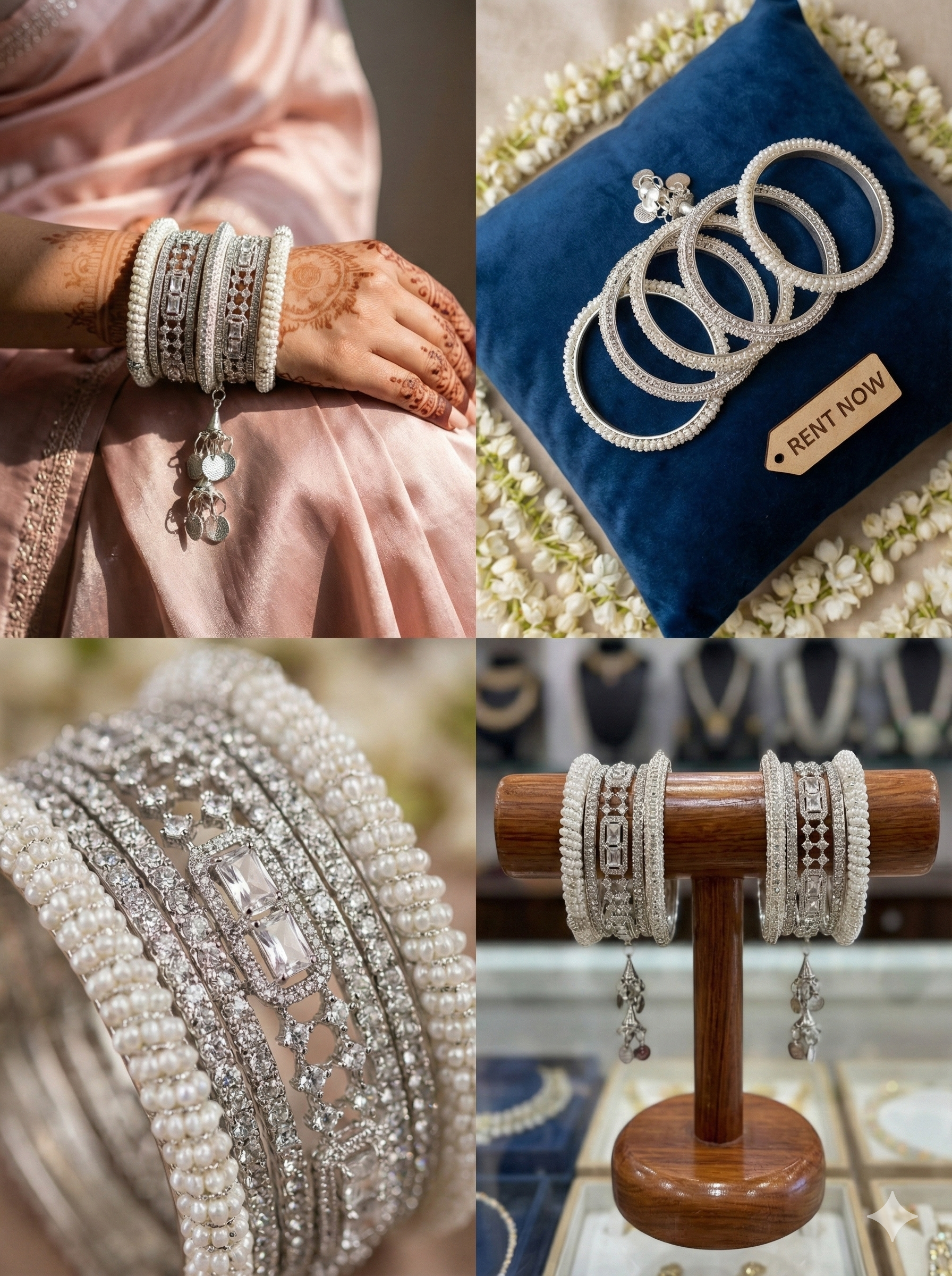 American Diamond Silver Bangles